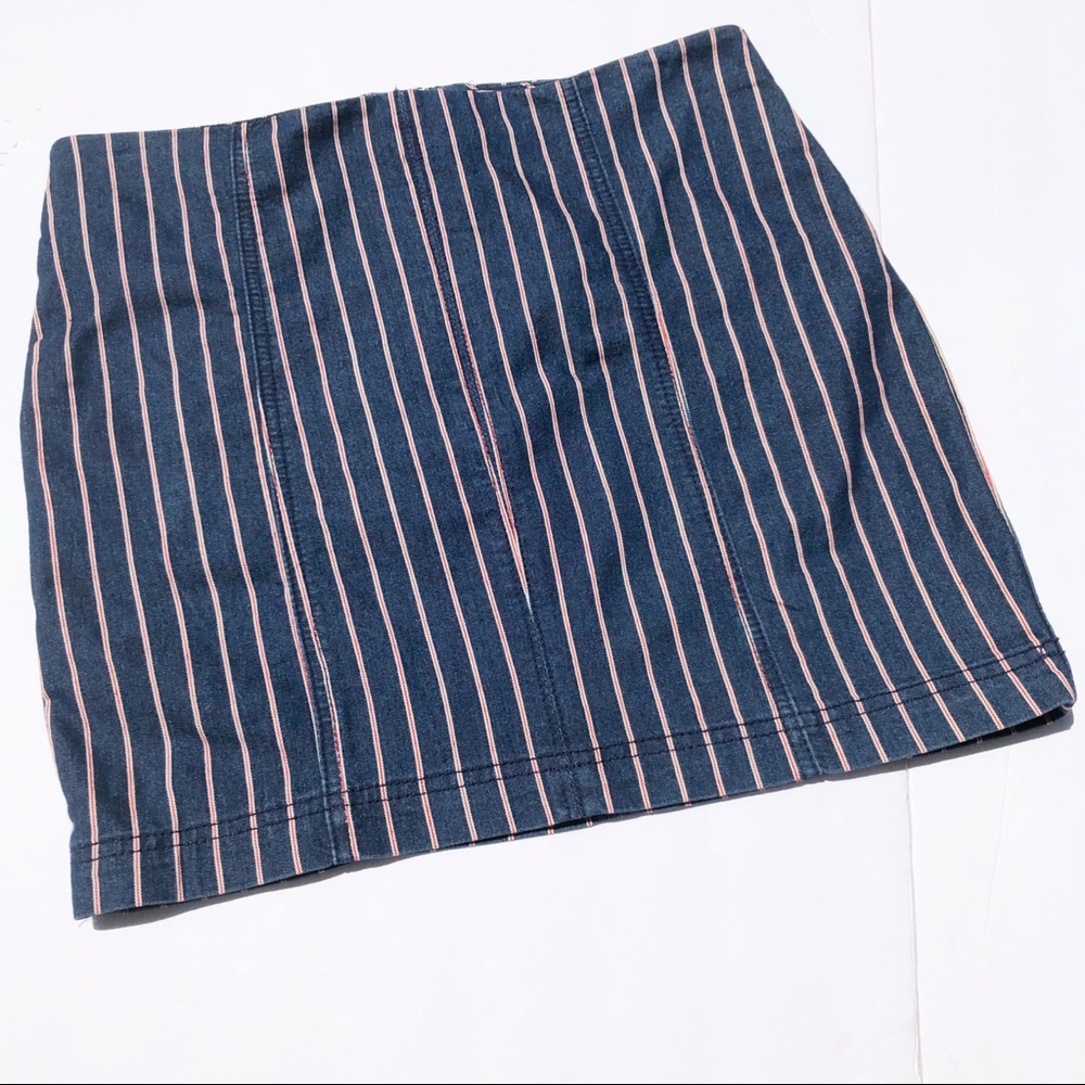 Others Follow Dark Indigo Lexi High Rise Pinstripe Stretch Denim Skirt, Medium